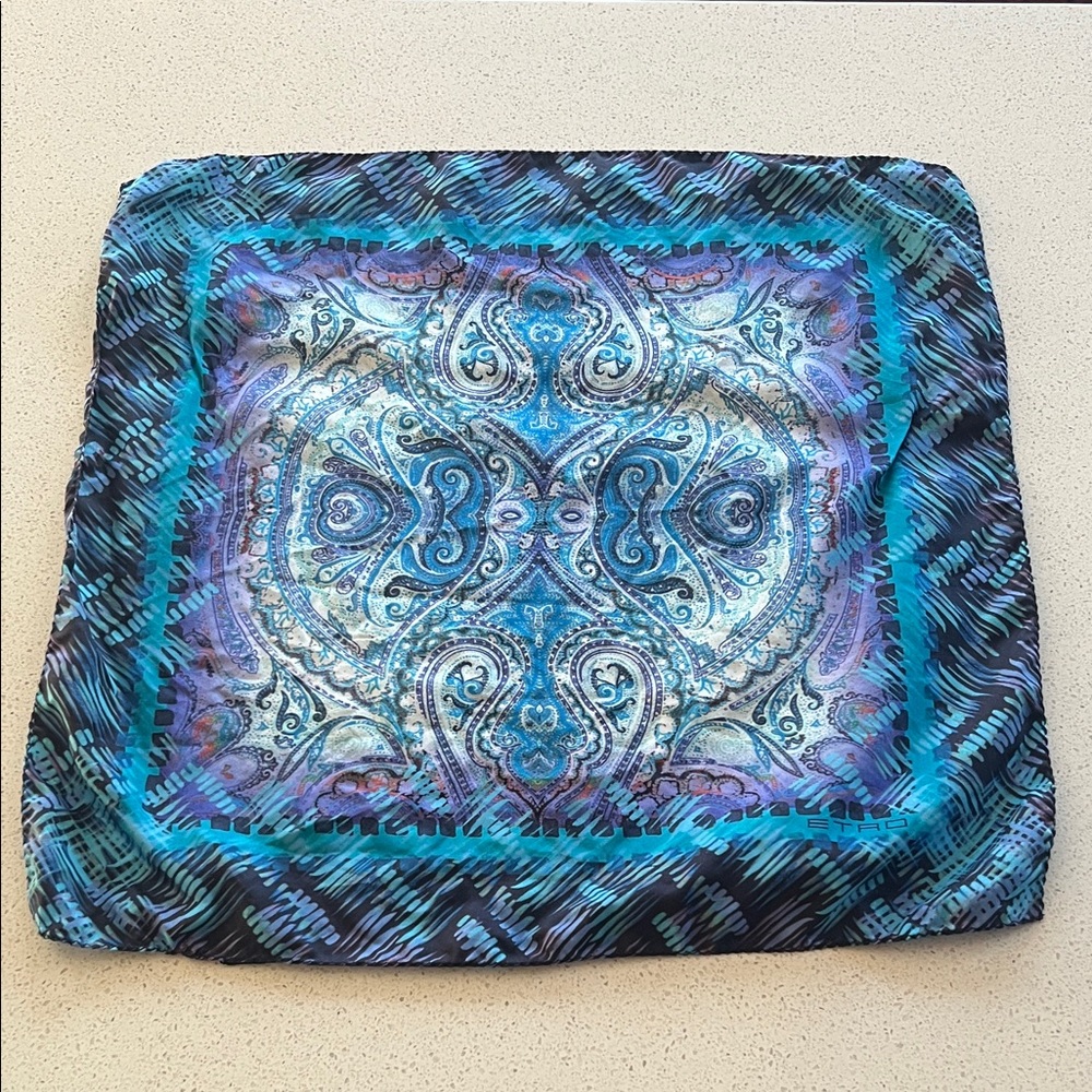 Etro Paisley Small Scarf Silk Purple Blue